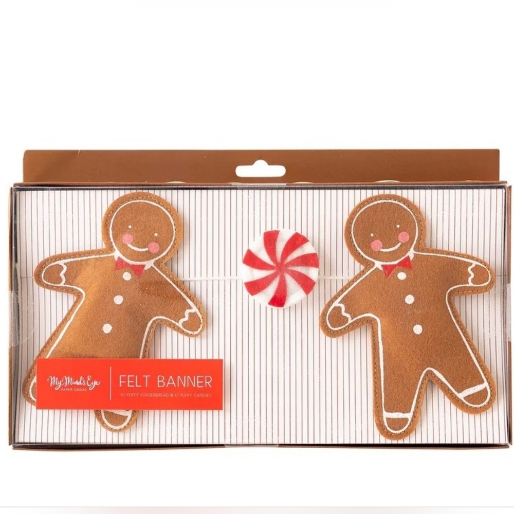 Felt Gingerbread Garland Banner Boy Girl Peppermint Candy Canes Christmas Decor - Picture 8 of 8